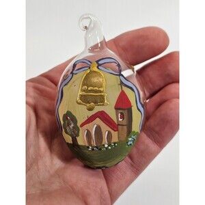 VINTAGE Blown Glass‎ Hand Painted Church Bell Christmas Ornament Holiday Decor
